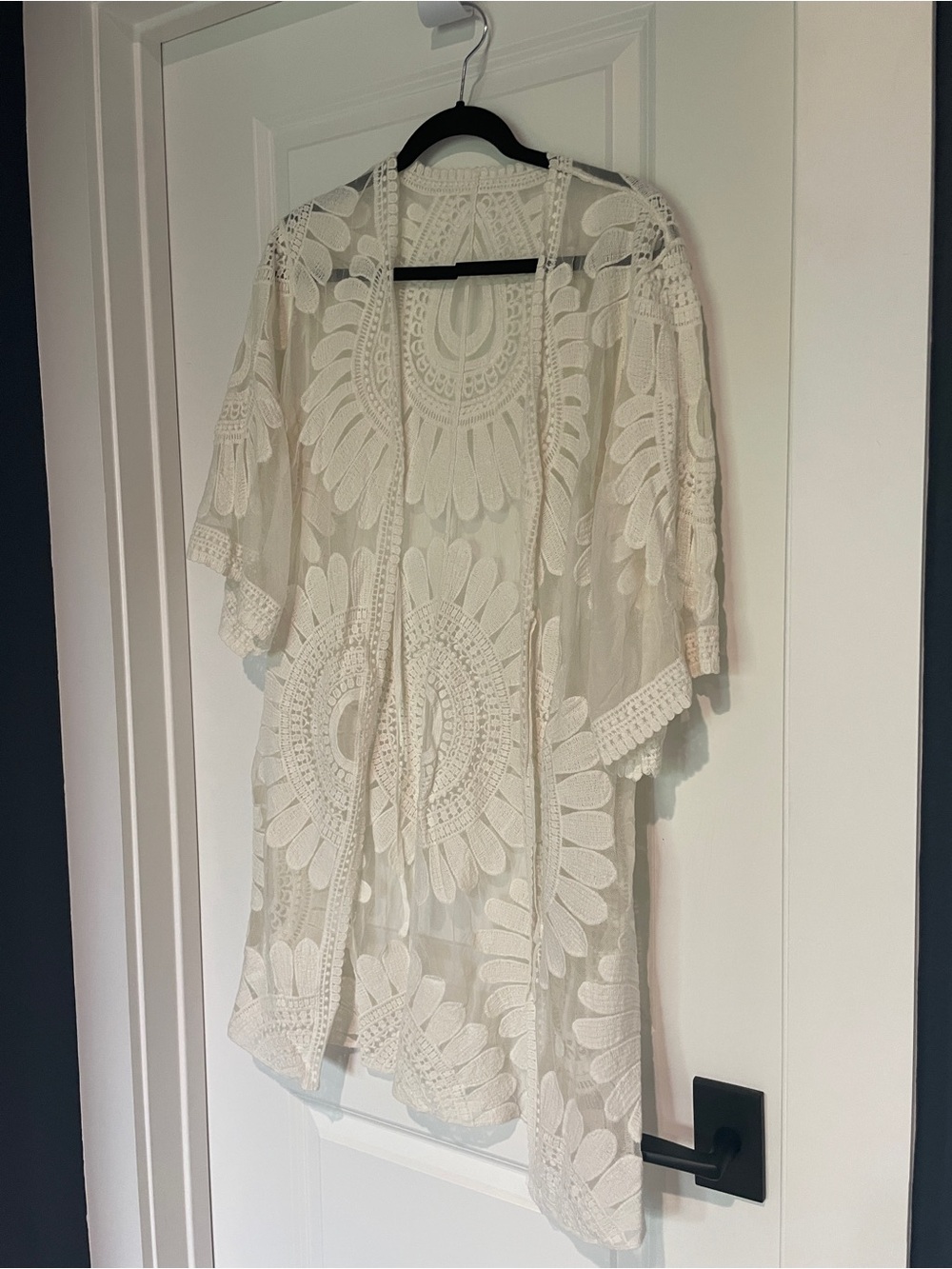 Sheer Crochet Swim Coverup in Cream